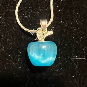 Sterling Silver 925 Blue Apple Pendant Necklace - Fashion Jewelry